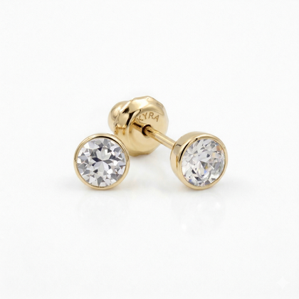 4mm Crystal Bezel Yellow Gold Ear Stud 14k