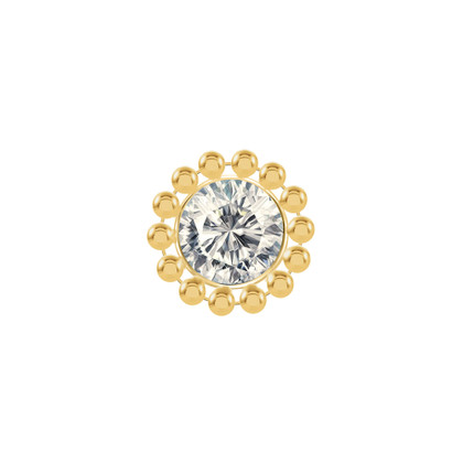 3mm Bead Border with CZ Ear Stud in Yellow Gold 14k