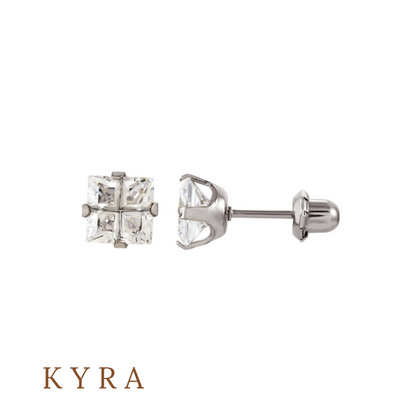 7mm Square CZ in Medical Grade Surgical Steel Ear Stud
