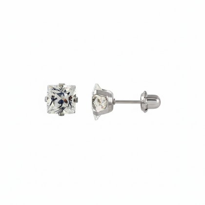 6mm Surgical Steel Square CZ Ear Stud