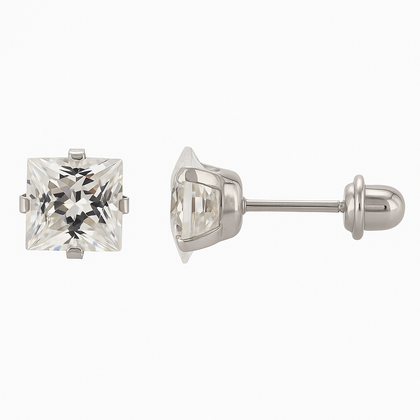 6mm Square CZ in Medical Grade Surgical Steel  Ear Stud