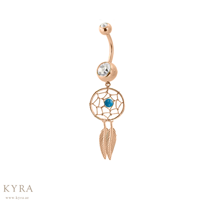 Surgical Steel Dream Catcher Turquoise Rose Gold Plated Dangling Belly Jewelry