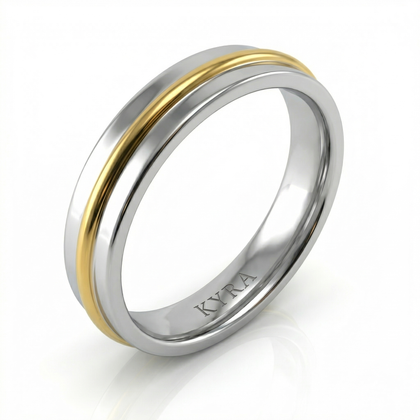 Two Tone Wedding Band in 18K Gold (3.8mm)