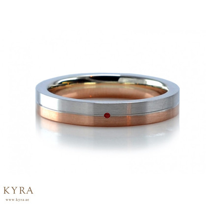 Two Tone Matte Finish Wedding Band with Ruby Stone