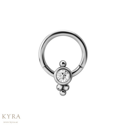 Surgical Steel Hinged Clicker Bezel Set CZ w/Trinity Ball
