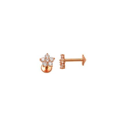 Rose Gold 6 Petal Tiny Flower Natural Diamond Threaded Stud