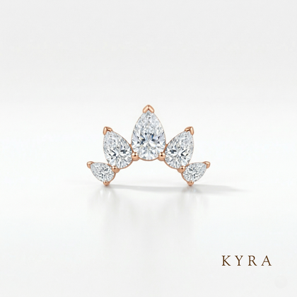 Graduating Pear Crown CZ threaded stud in 14K yellow gold