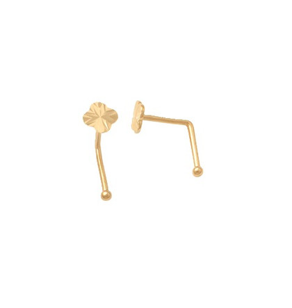 Solid Yellow Gold L Nose Pin Laser Cut Clover