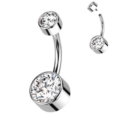 French Bezel CZ Titanium Belly Barbell – 14 G, Internally Threaded, Sparkling CZ