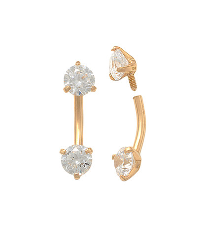 14K Gold Curve Bar w/ front facing 3 prong CZ