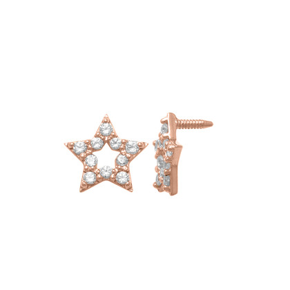 18K Gold Star Bright CZ Threaded Stud