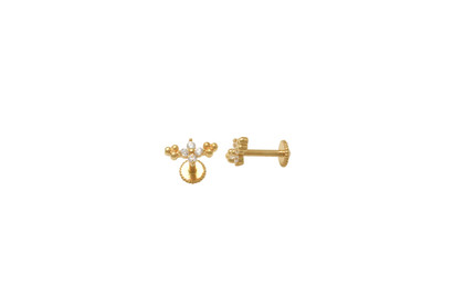 18K Gold CZ Club Double Trinity Ball Threaded Stud
