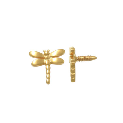 18K Gold Golden Dragonfly  Threaded Stud