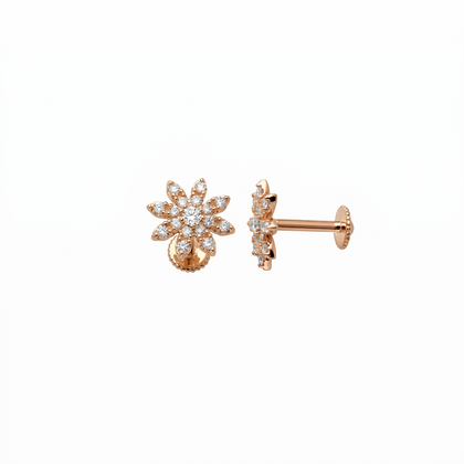 18K Rose Gold Daisy Flower CZ Threaded Stud