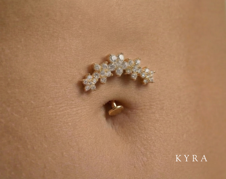 Graduating Flower garland Floating Belly Jewelry  in 14K  Gold