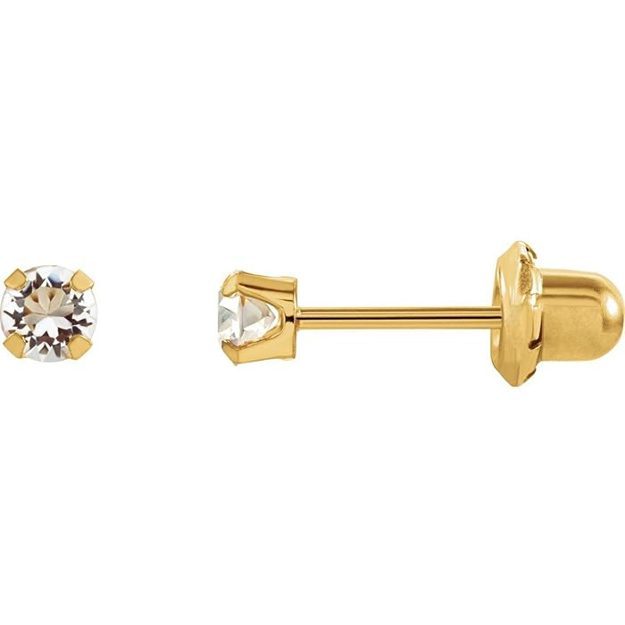 3mm CZ Ear Studs solid Yellow gold