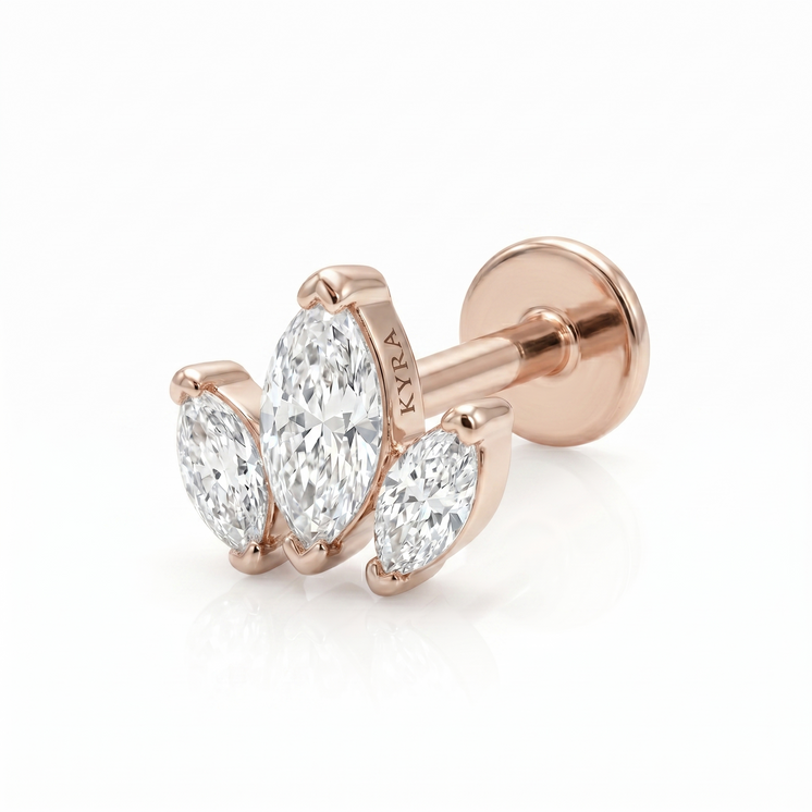 14K Graduating 3 Marquise CZ Threaded Ear Stud in Rose Gold