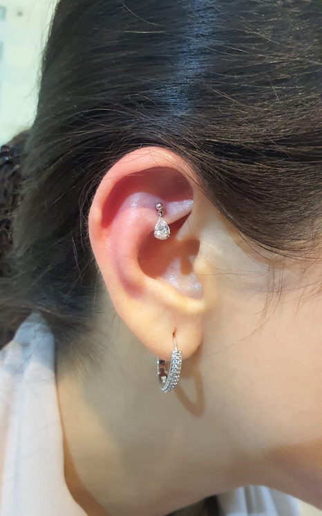 18K Plain Ball w/ CZ Tear Drop Dangling Threaded Stud