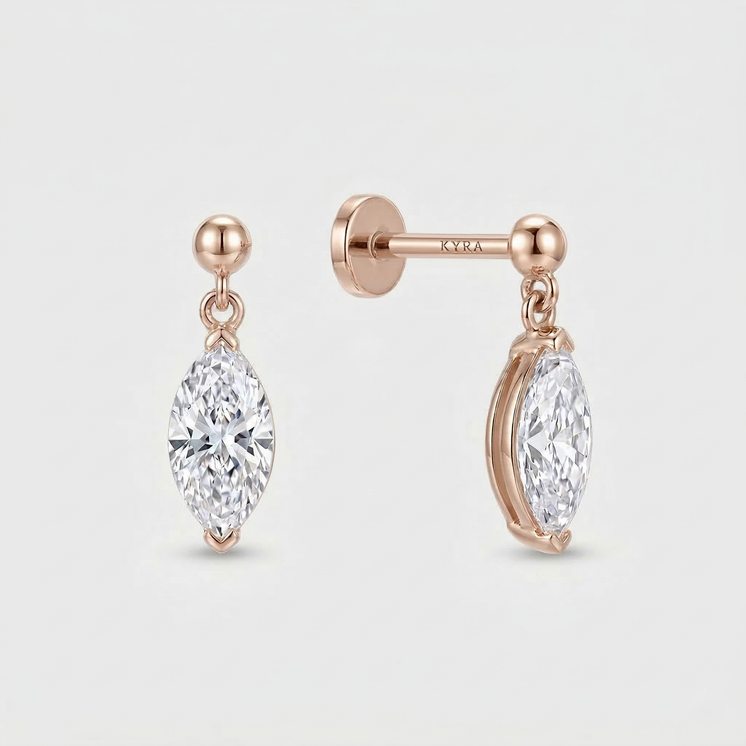 Marquis CZ Tear Drop Dangling Threaded Stud in 14K Rose 
Gold