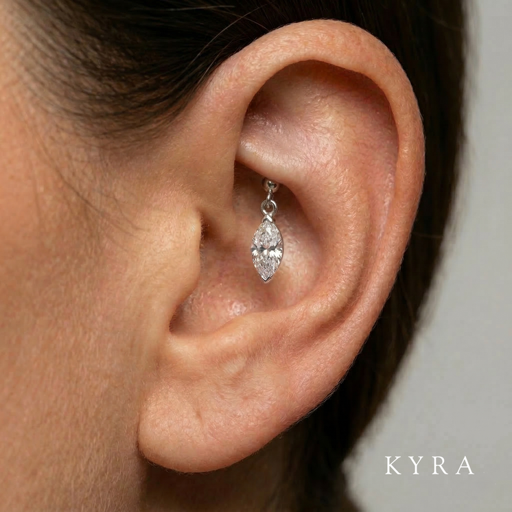 Hidden Rook Marquis CZ Tear Drop Dangling Threaded Stud dangling