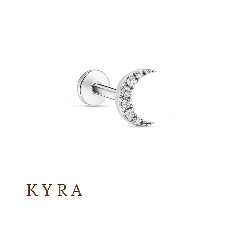 SS Moon w/CZ  Flat Back Threaded Stud