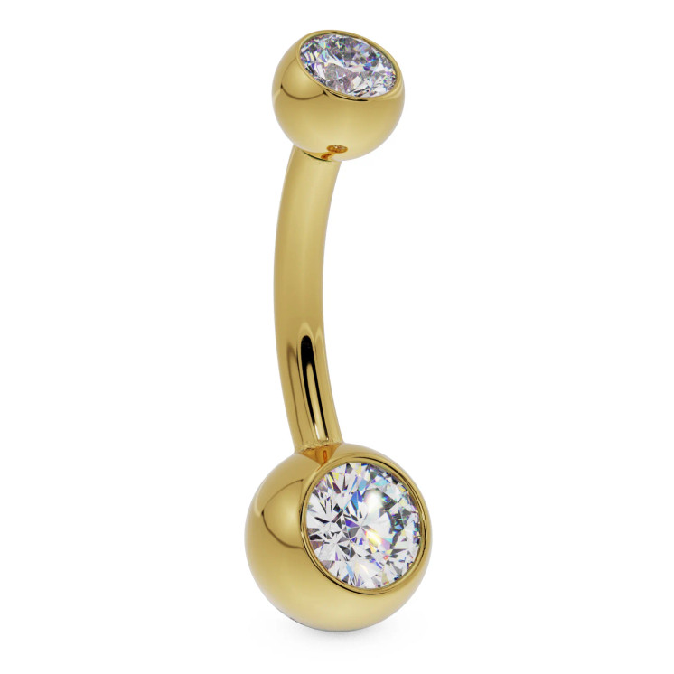 18K CZ Banana Barbell Belly Jewelry