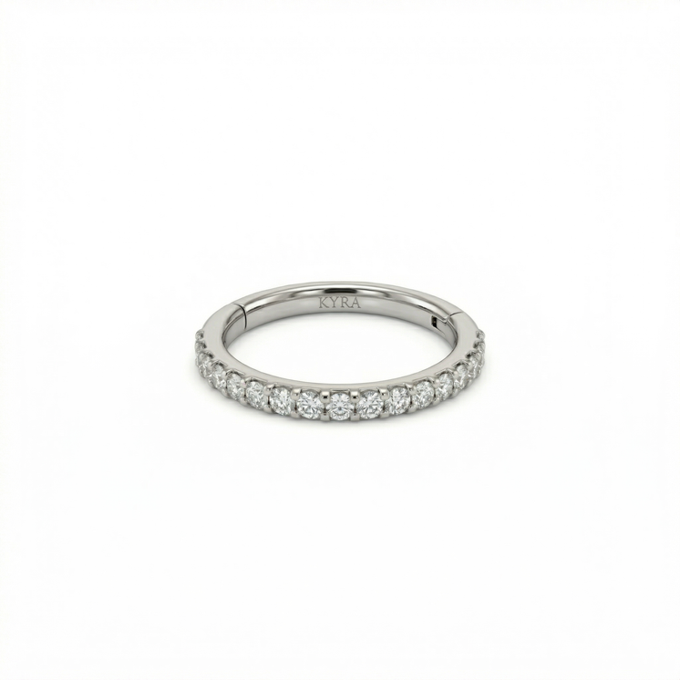 14K Solid Gold 8mm Clicker w/cz in White Gold