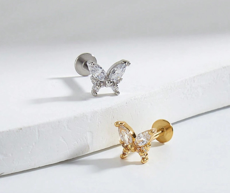 CZ Butterfly Flatback threaded stud w/cz