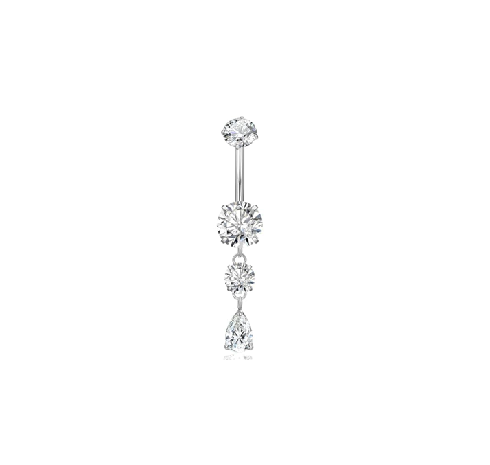 Dangling Belly Bar w/cz Drop in gold plated surgical steel