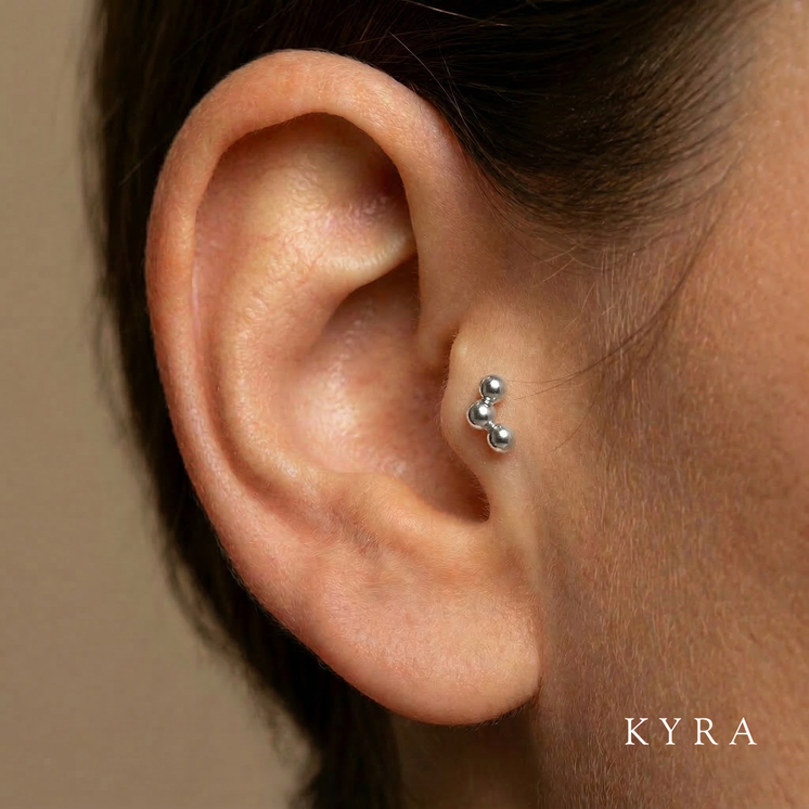 14K Solid Gold curved Bubble Ball Threaded Ear stud w/post