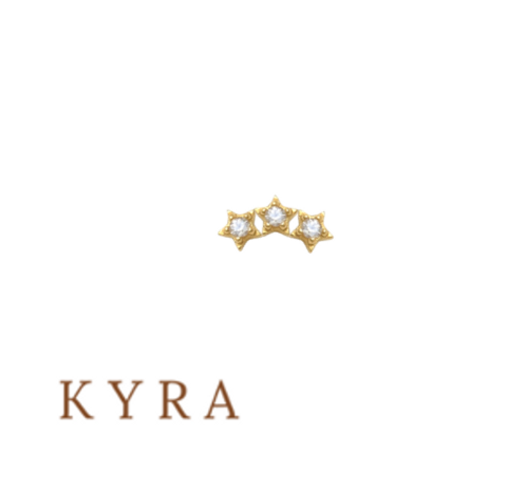 14K Solid Yellow Gold Curved Tiny Star cz w/threaded Flatback