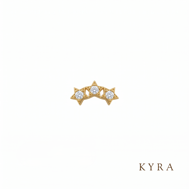 14K Solid Yellow Gold Curved Tiny Star cz w/threaded Flatback Post