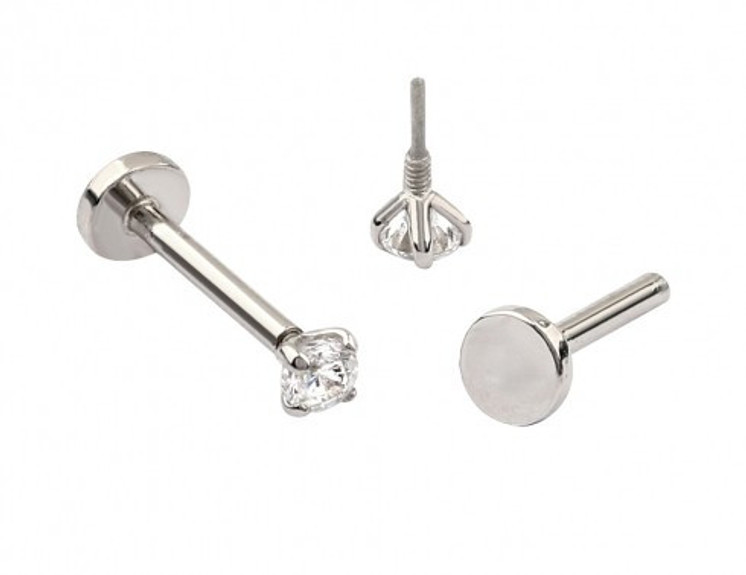 14K Solid White Gold Natural Diamond Flatback Earring