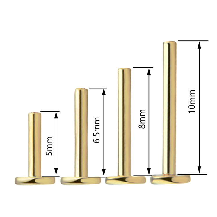 18K Internally threaded Yellow Gold Flatback post