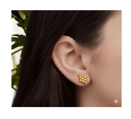 14K Solid Gold Tiny 9 Bubble Ball Threaded Ear stud