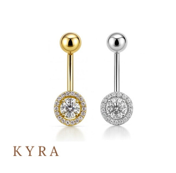 18K Solid Gold Halo Set with Plain Top ball Banana Bar