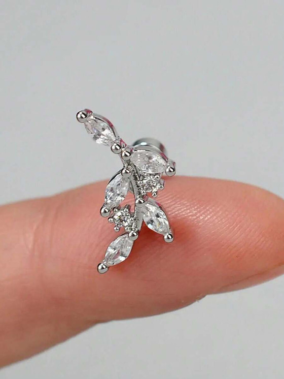 Surgical Steel CZ leaf internally threaded stud