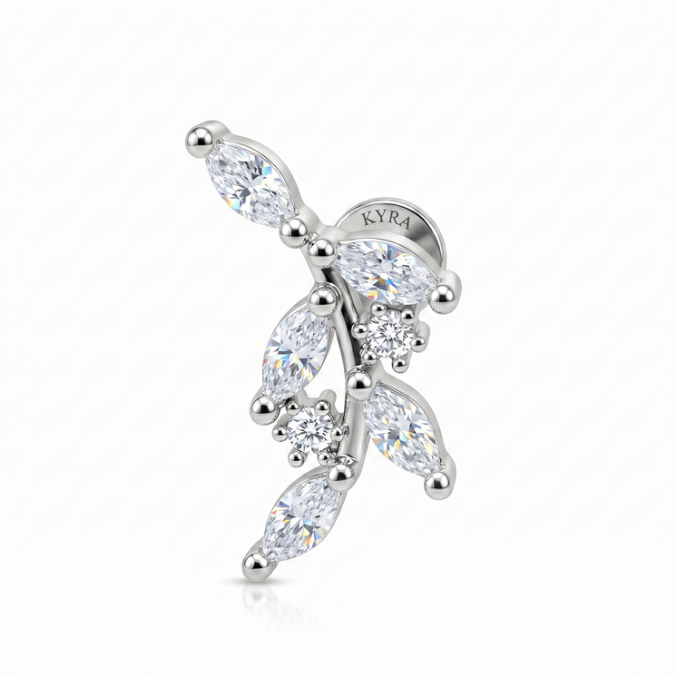 CZ leaf internally threaded stud in Surgical Steel