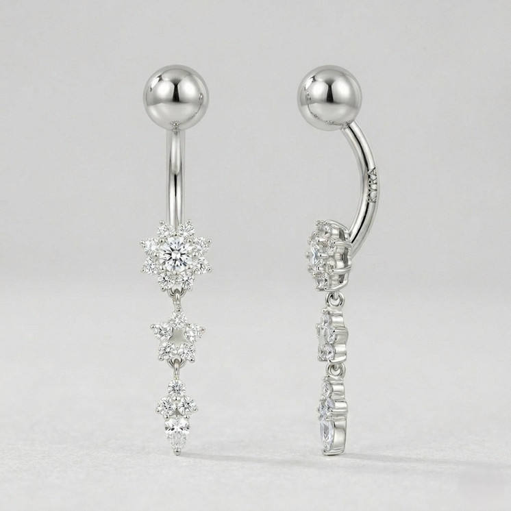 Surgical Steel CZ Flower Tassel Body Jewelry