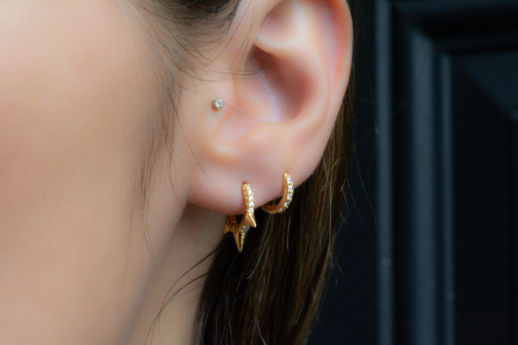 Golden CZ Spike Hoop Earring