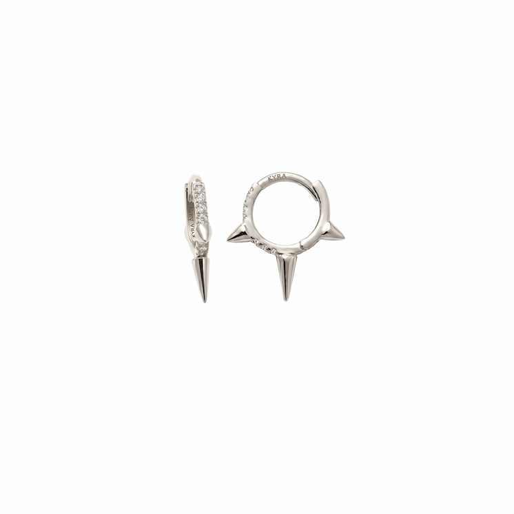 CZ Spike Hoop Earring in 18K White Gold