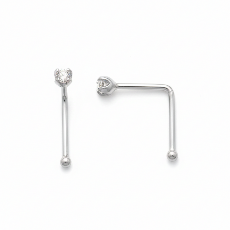 2.5mm CZ L Nose Pin  18K