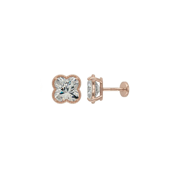 Lily CZ 4MM Threaded Top w/Flat back post in Rose Gold