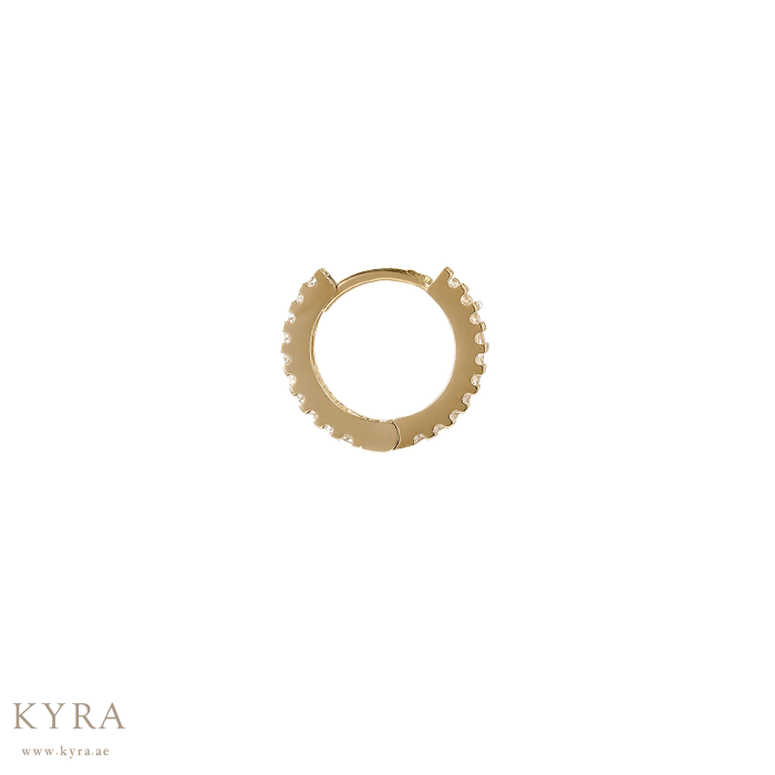 Tiny Eternity CZ Hoop Earring 5.8mm Yellow Gold Plated