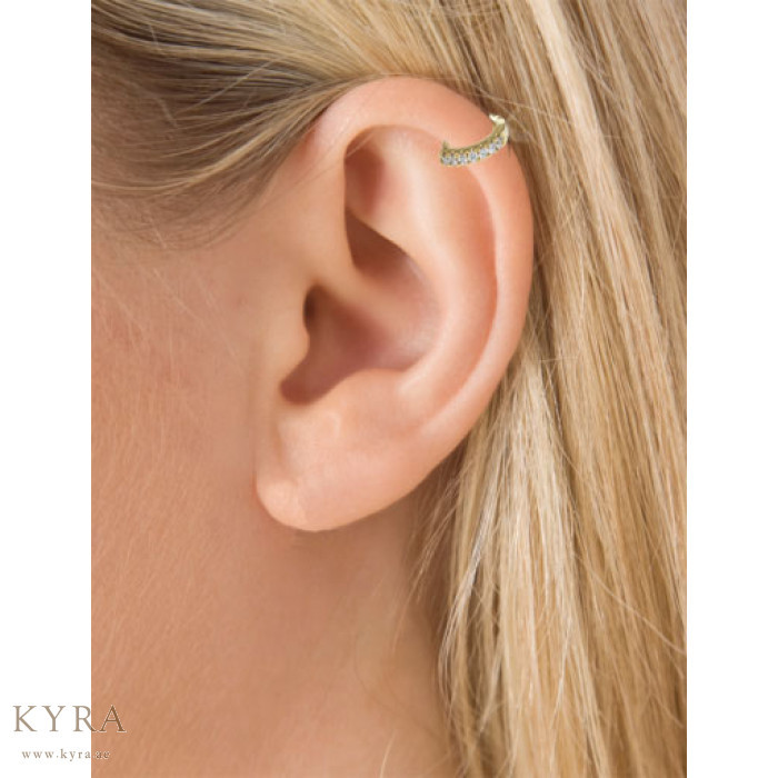 Tiny Eternity CZ Hoop Earring 5.8mm Yellow Gold Plated