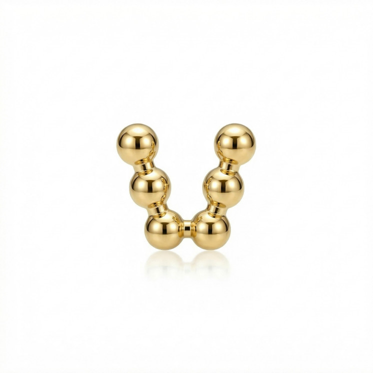 V Shaped Beaded Ball Threaded Top in 14K Yellow Gold w/Post