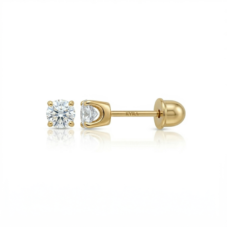 3mm Natural Diamond Piercing Ear Studs  set in Yellow Gold (side profile)