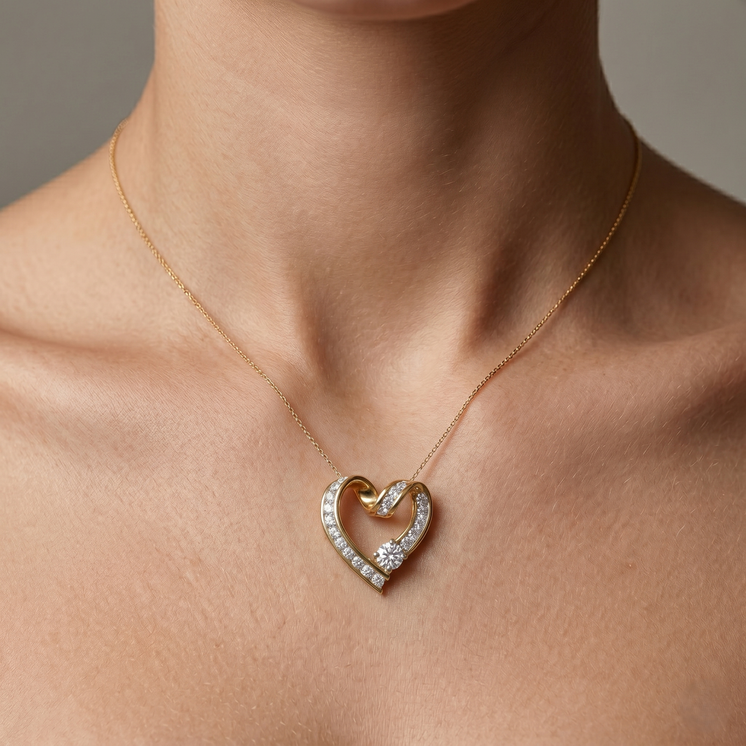 Diamond Ribbon Heart Pendant