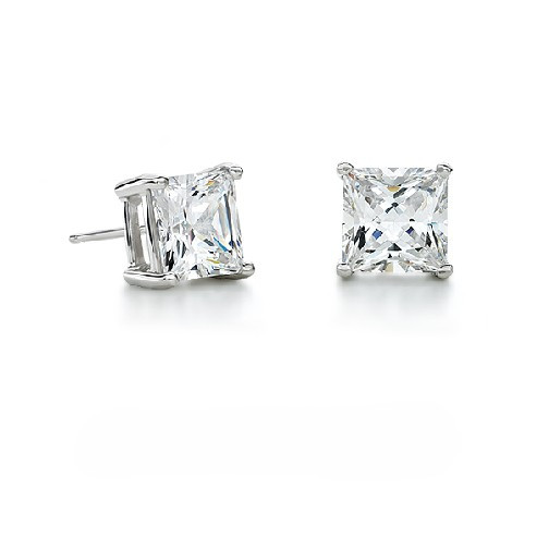 3mm Princess Cut Natural Diamond Ear Piercing Stud set in White Gold
