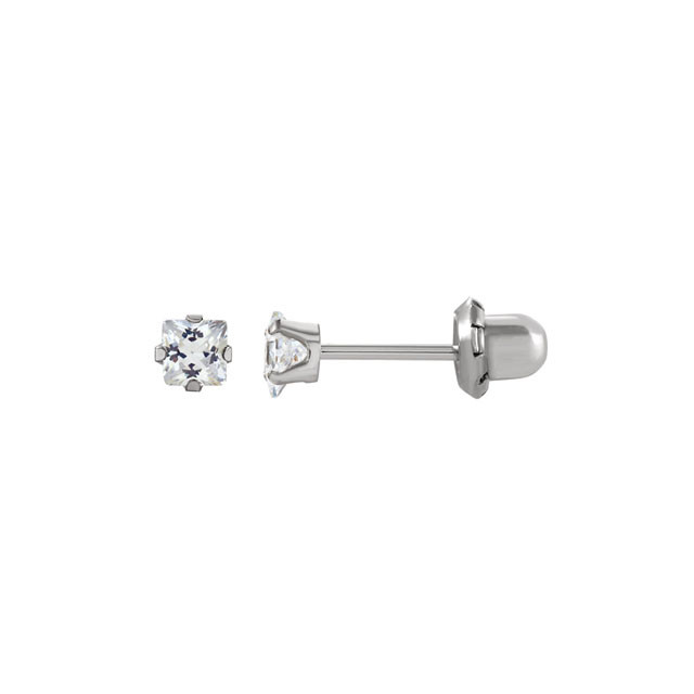 2mm Princess-Cut Natural Diamond Ear Stud Set in 14K White Gold